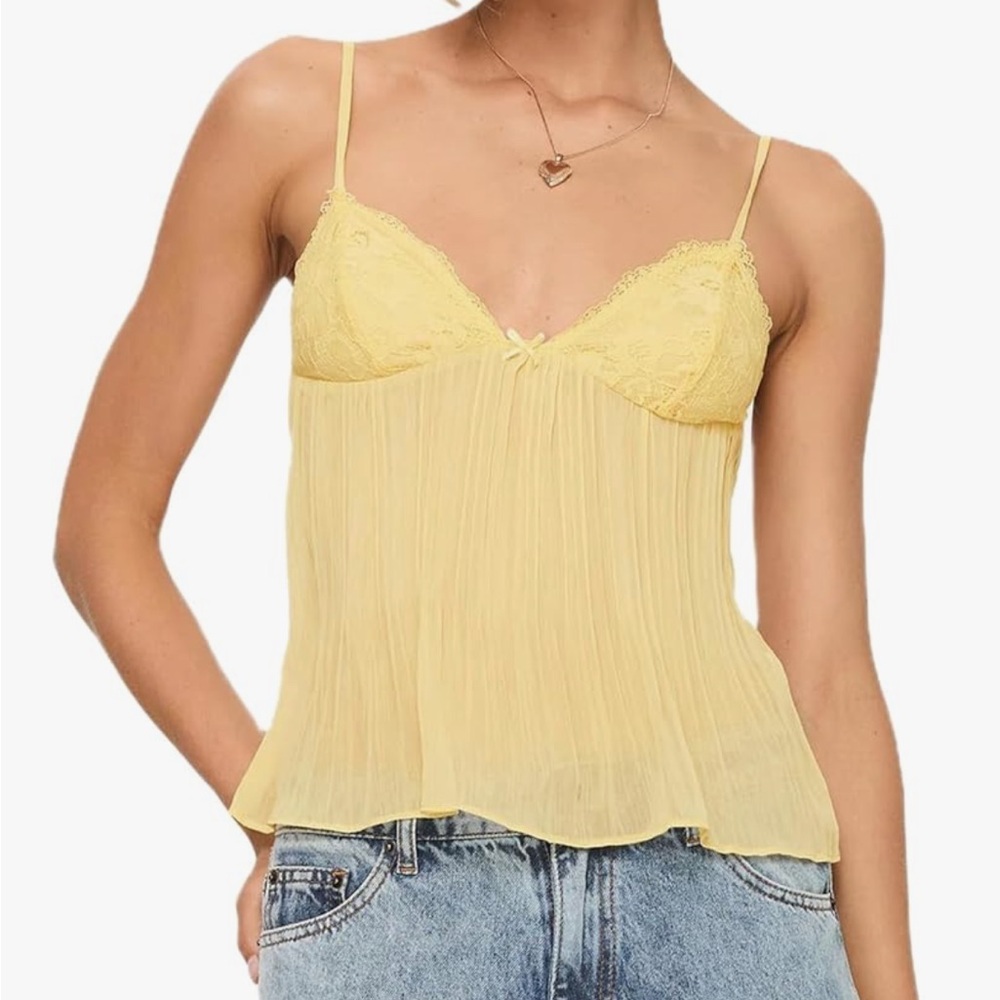 Butter Yellow Lace Trim Cami Top